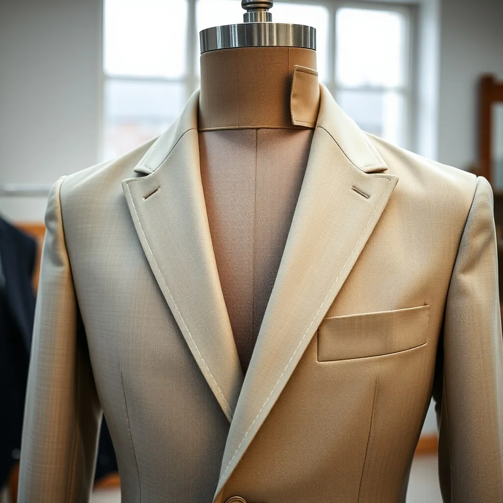 A close-up of a bespoke suit jacket in raw canvas state with