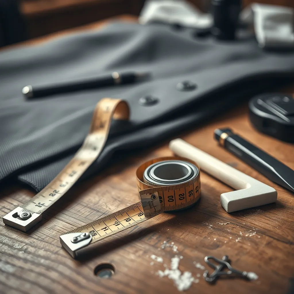 Close up of professional tailor measuring tools, measuring t