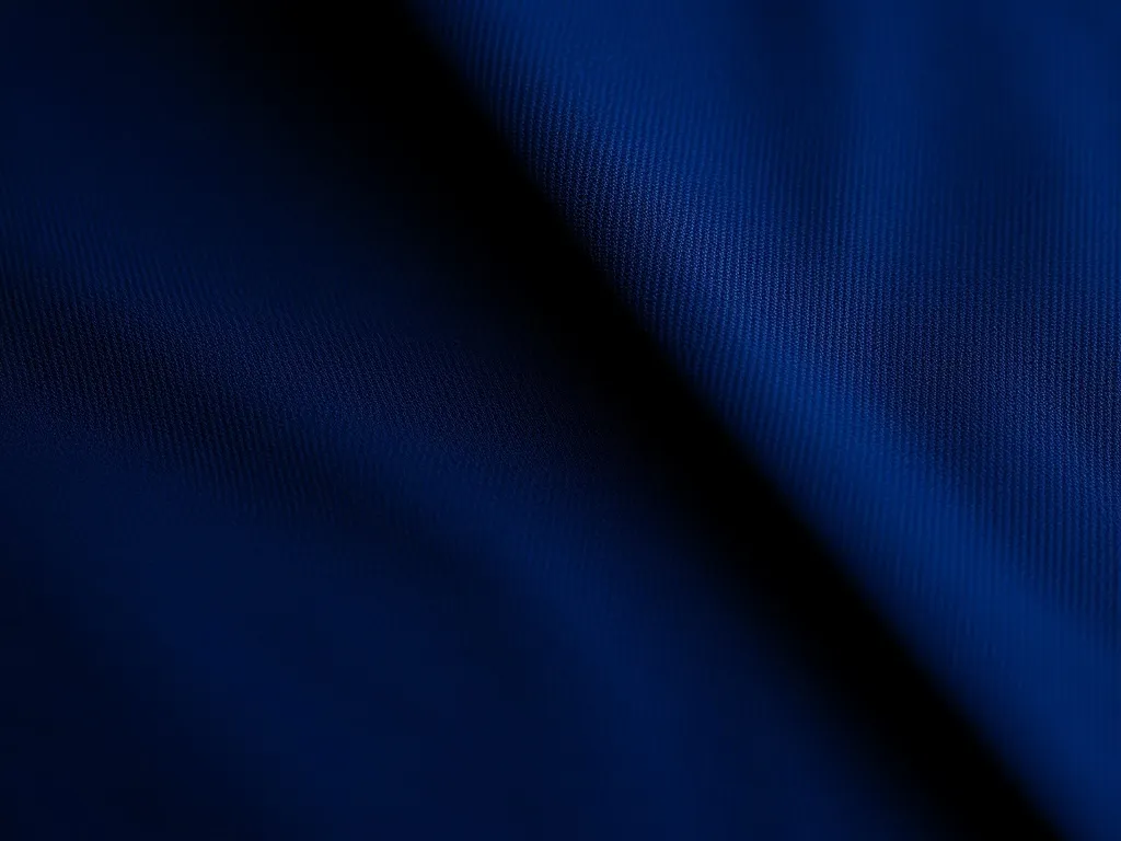 Close-up of high-quality navy blue wool suit fabric with sub